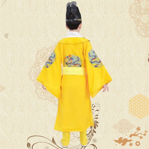 Children Chinese ancient traditional Emperor cosplay costumes Ming Dynasty Dragon Pao Emperor gown Embroidery film and television clothing theme Photo costume 